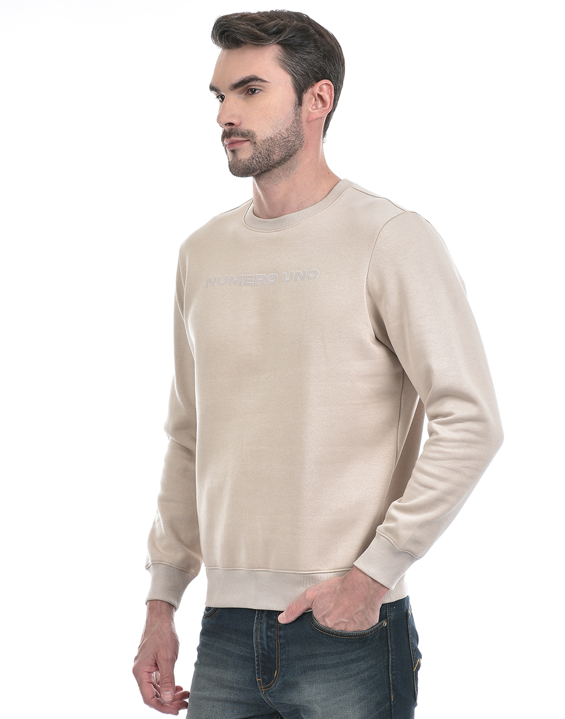 Numero Uno Men Typography Beige Sweat Shirt